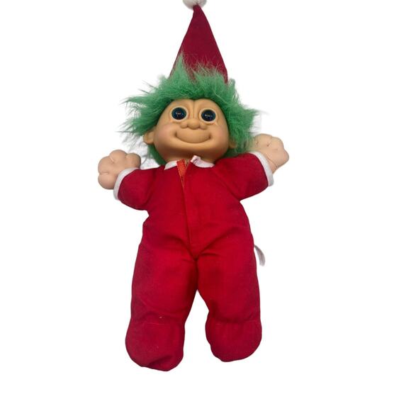 Vintage 12" Russ Berrie Santa Troll Doll Plush Red  Hat Pajamas Christmas Toy - Picture 9 of 11